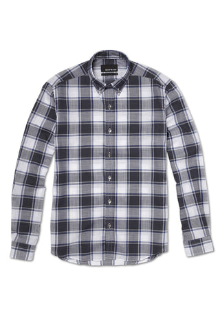 WHITE + GREY HERITAGE CHECK WITH BUTTON COLLAR