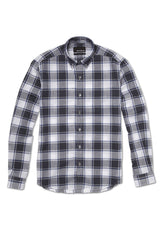 WHITE + GREY HERITAGE CHECK WITH BUTTON COLLAR
