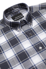 WHITE + GREY HERITAGE CHECK WITH BUTTON COLLAR
