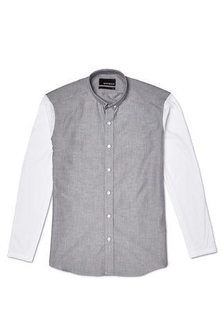 GREY CONTRAST KNIT SLEEVE SHIRT