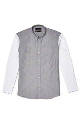 GREY CONTRAST KNIT SLEEVE SHIRT