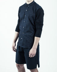 BLACK CONTRAST KNIT SLEEVE SHIRT